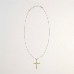 Devotional Pendant - Silver Plated (45cm Chain)- Peridot Crucifix