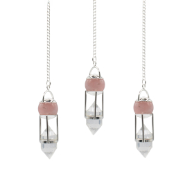3x The Heart Whisperer- Double Power Pendulum - Rose Quartz Globe - Clear Quartz Double Terminated