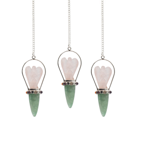 3x The Heart Oracle - Two Piece Angel Pendulum - Chakra Band - Rose Quartz & Green Aventurine