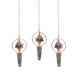 3x Cosmic Navigator- Two Piece Spinning Merkaba Star in Copper Pendulum -  Amethyst & Labradorite