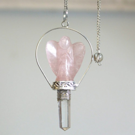 3x Angel Pendulum with Ring - Rose Quartz