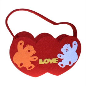 3x Spring Felt Gift Bags - Two Hearts Asst