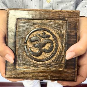 Square Wooden Keepsake Box 13x13x6cm - Om