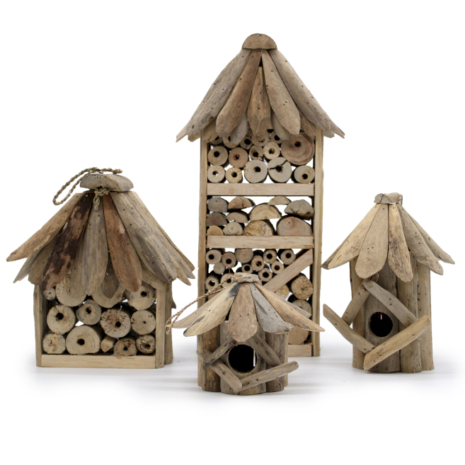 Driftwood Birdhouse and Bee Home