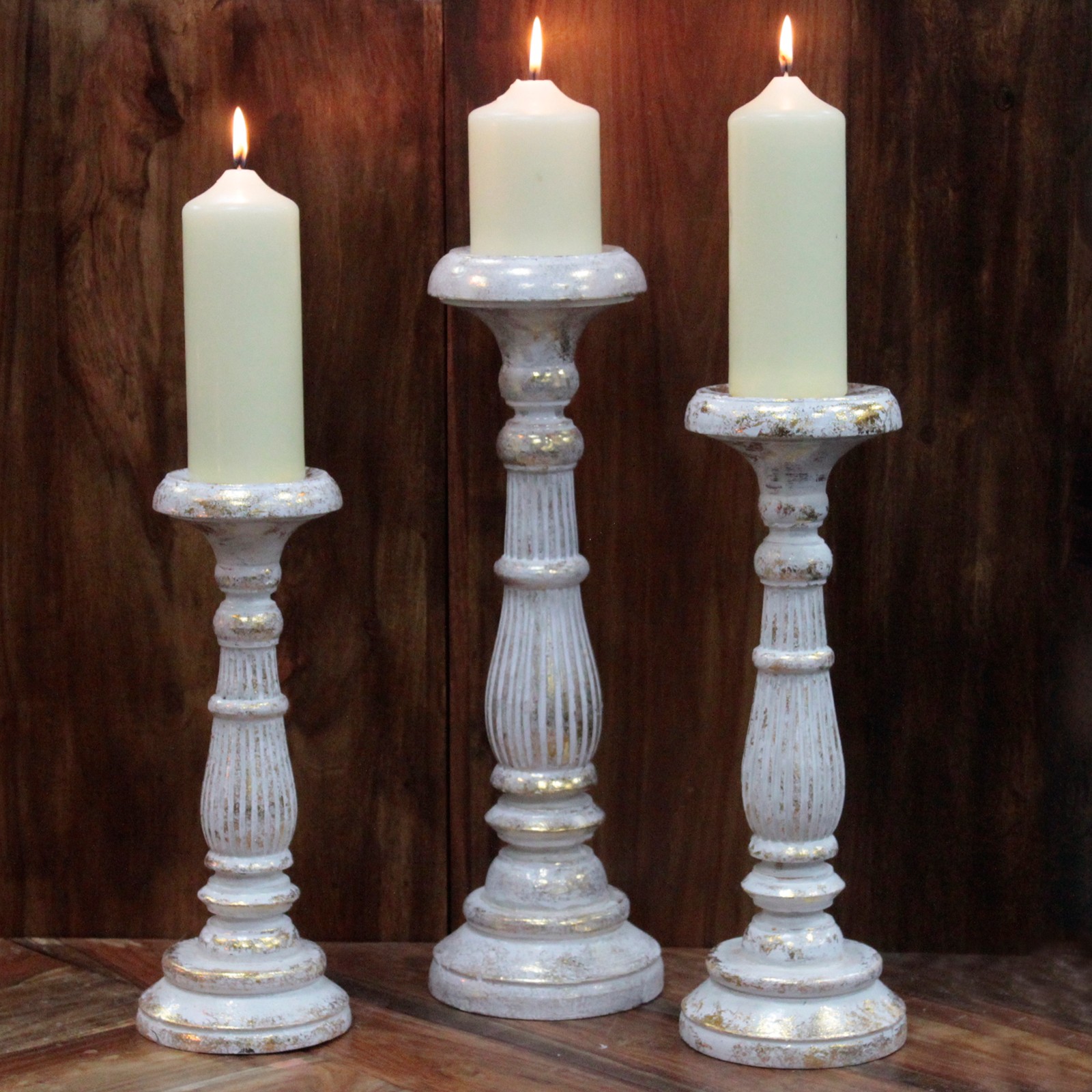 Large Candle Stand - White Gold - Ancient Wisdom - Wholesale Giftware